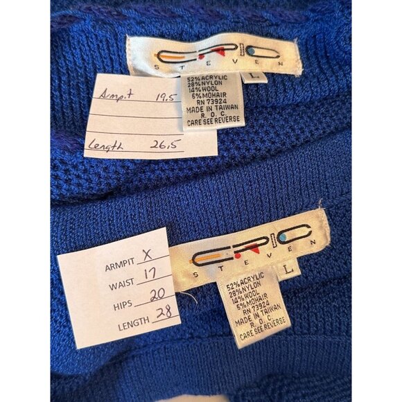 Vintage Epic Steven Womens Top Skirt Suit Large Cobalt Blue Wool Beaded 80s - Picture 2 of 14